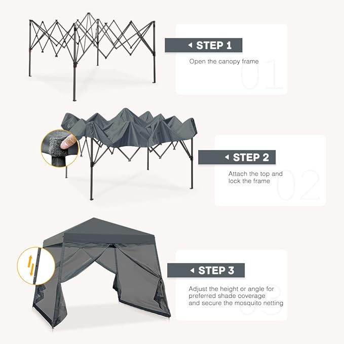 COOS BAY 10x10 Pop Up Canopy Tent with Screen Netting, Slant Leg Canopy with UPF 50+ UV Protection, 64 Sq Ft Shade, One Person Setup with Carry Bag, Gray