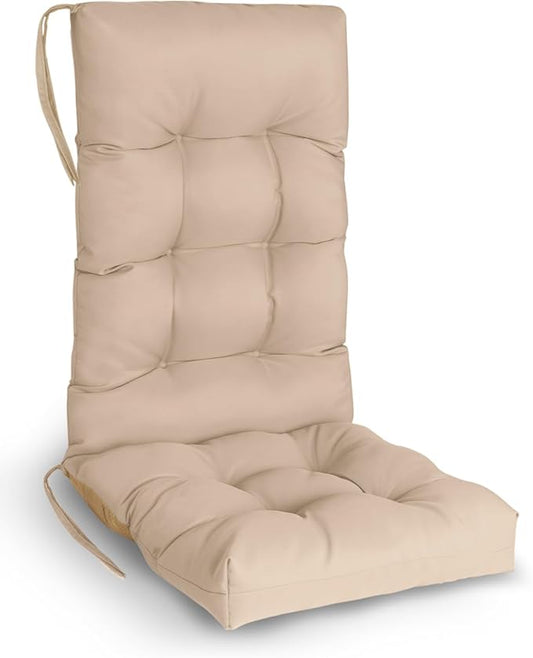 GREENVINES Rocking Chair Cushion | Polyester | Waterproof | Outdoor High Back Rocker Chairs Cushions | Seat with Ties | Non-Slip | Thickened Pad for Patio | 46.5" x 18.5" x 4.3" | Beige