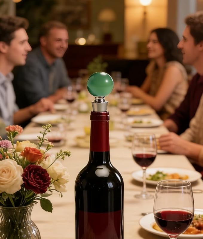 Homestia Green Gemstone Wine Stopper, Natural Crystal Wine Bottle Stopper Leak-Proof Reusable Wine Saver with Silicone Seal, Elegant Gift, Decorative Wedding Party