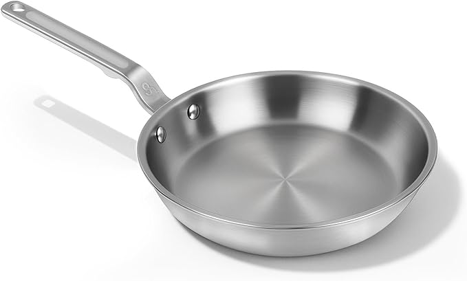 8 Inch Mini Stainless Steel Frying Pan - 5 Ply Stainless Clad Skillet with Aluminum Core, Durable and Even Heating, Professional Cookware for Induction, All Stoves, Oven and Dishwasher Safe