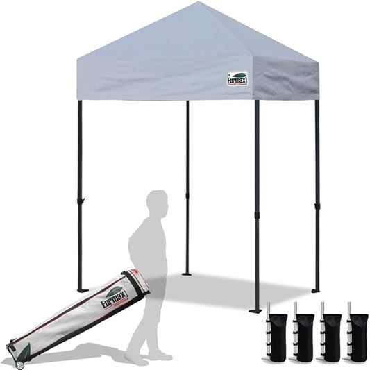 Eurmax USA 5'x5' Pop Up Canopy Tent Commercial Instant Canopies with Heavy Duty Roller Bag,Bonus 4 Sand Weights Bags (Grey)