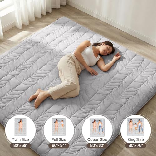 ZonLi Japanese Floor Mattress Futon Mattress King Size, 4" Thicken Roll Up Tatami Mat 100% Cotton Washable Cover, Portable & Foldable Floor Bed Mattress for Sleeping, Dormitory, Adult Kids, Grey