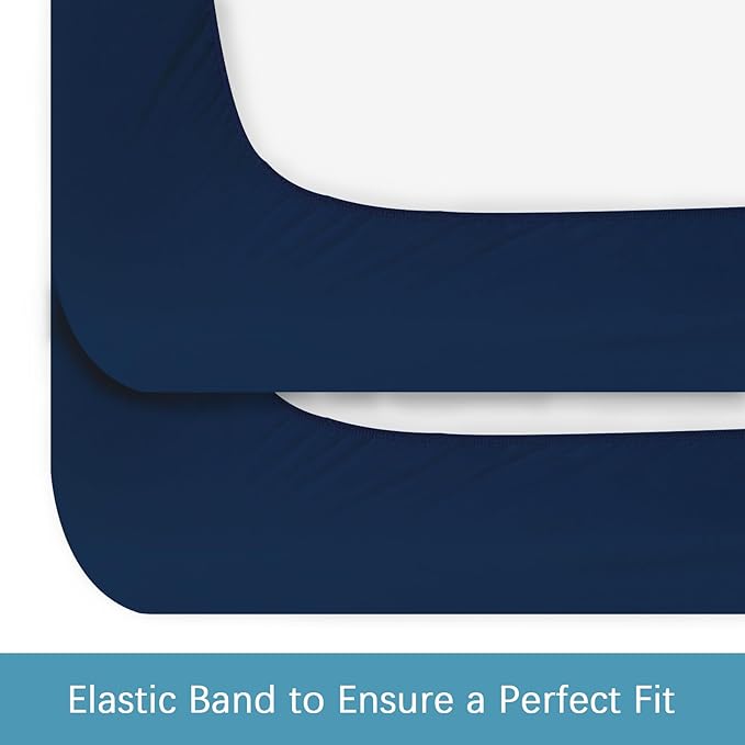 Biloban Twin XL Fitted Sheet 2 Pack, Twin XL Bedding Fitted Sheets Only with Deep Pocket up to 14", Bottom Sheet, Shrinkage & Stain Resistant Fitted Bed Sheets, Wrinkle Free & Easy Care, Navy Blue