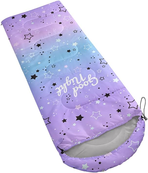 Datura home Kids Sleeping Bag for Boys,Lightcolor Purple Star-Lightweight Warm Outdoor Indoor-Waterproof Cold Weather Resistant Sleeping Bag for Camping Hiking(Star 32"*90")