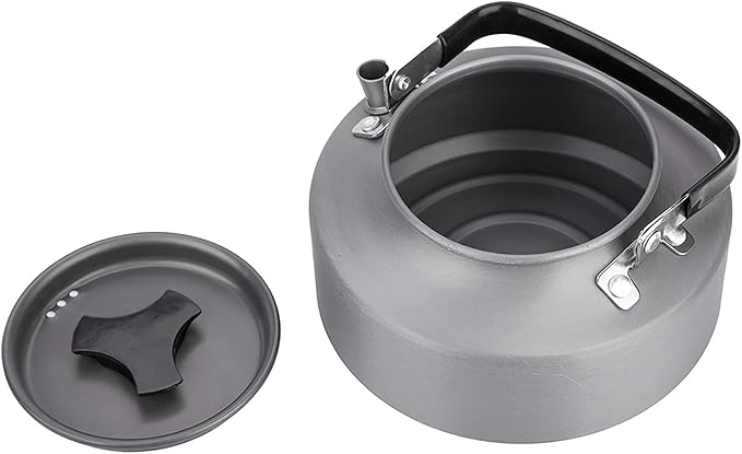 Aluminum Teapot 37oz, Coffee and Tea Kettle with Folding Handle, Portable Pot for Camping, Hiking and Kitchen Use, Black Handle (Black Handle)
