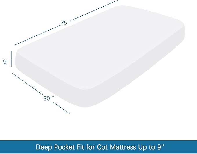 SPRINGSPIRIT Cot Sheets - 30" x 75" x 9", 4 Piece Set, Fitted Sheets for Twin/Camp Bunk/RV Bunk/Guest Beds, White