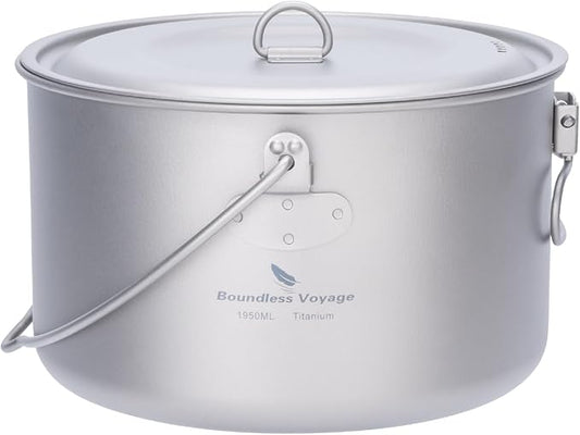 iBasingo 1.95L (1950ml) Titanium Pot with Lid Ultralight Camping Cookware for Backpacking, Hiking & Outdoor Cooking, Compact Backpacker Pot with Measurement Marks, Folding Handle Ti2044C