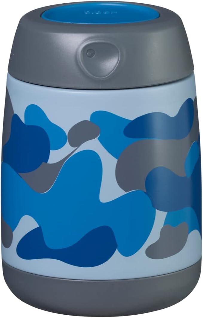 b.box Insulated Food Jar Mini | Small Snack Container for Babies and Kids | Double Wall Stainless Steel | Keeps Food Cold for 6hrs, Warm for 4hrs | (Blue Camouflage, 7 oz)