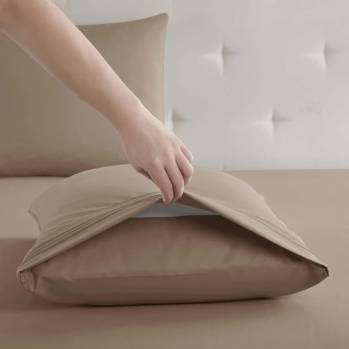 Clara Clark Twin Sheets, 5 Piece Set - Hotel Luxury Sheets for Twin Size Bed, Super Soft Bedding Set, Twin Size, Taupe Sand