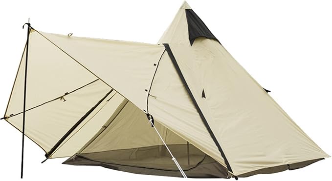 Outdoor Camping Tent, Cotton Canvas Pyramid Bell Tent, Double Layer Family Tent, Perfect for Backpacking, Camping, Hiking, Bushcraft, Travel, Winter Camping