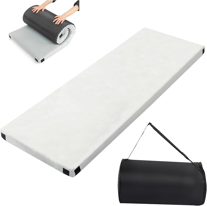 2.5 Inch Memory Foam Camping Mattress, Roll Up Sleeping Pad with Waterproof Non-Slip Bottom, Portable Floor Guest Bed with Removable Washable Plush Cover & Travel Bag, 75" x 25", Gray