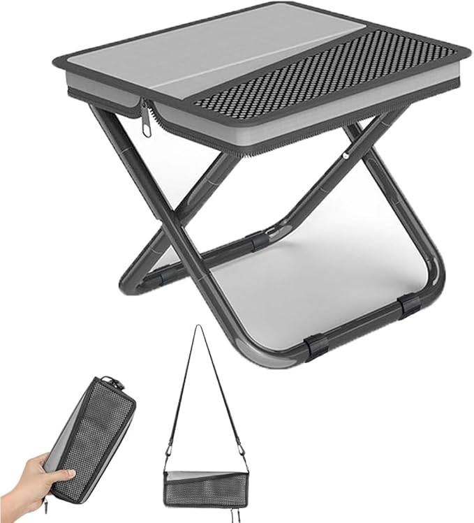 Portable Folding Stool-Handbag Style Stool-Compact Lightweight with Carry Bag, Foldable Chair for Outdoor Fishing, Hiking (Grey, L-Suitable Weights 160 to 220 LBS)