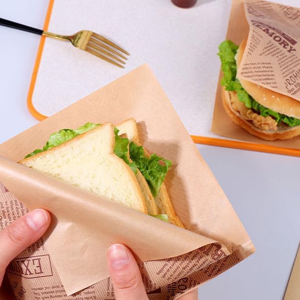 Paper Hamburger Bags 7 × 7 "50pcs, Food-Grade Oil-Proof Triangular Snack And Pastry Bags, Recyclable Packaging, Doughnut Sandwich Bread Food Packaging (English Print)