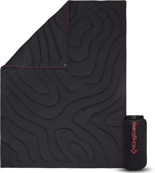 KingCamp Ultralight Camping Blanket, Packable Down Alternative Puffy Wearable Blankets Weatherproof Warm Package Quilt with Snap Buttons & Corner Loops for Outdoor Travel Stadium (69"L x 53"W, BLACK)