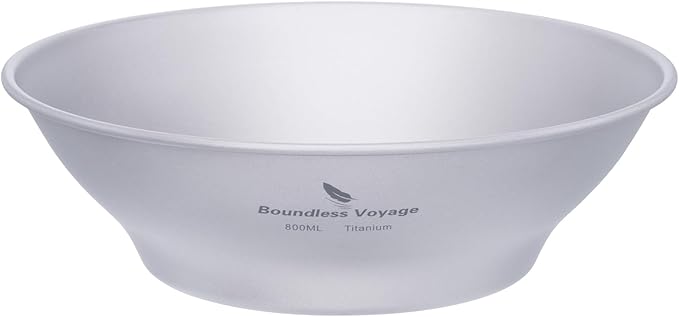 iBasingo 800ml Titanium Bowl Single-Walled Rice Salad Bowl Gym Fitness Bowl Ultralight Tableware Outdoor Camping Dinnerware Potable Stackable Kitchen Utensils with Carry Bag Ti1107T