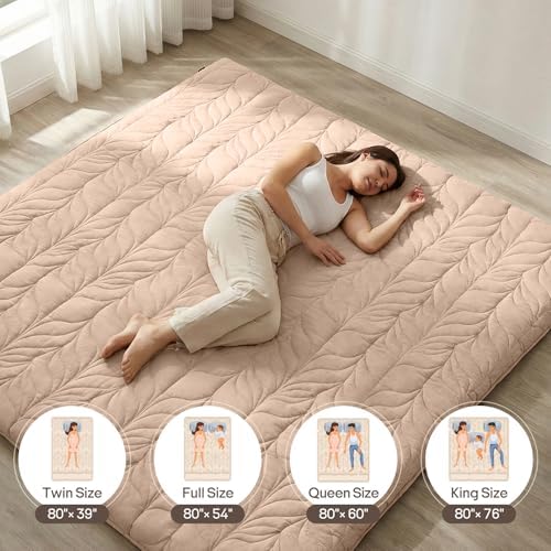 ZonLi Japanese Floor Mattress Futon Mattress Twin Size, 4" Thicken Roll Up Tatami Mat 100% Cotton Washable Cover, Portable & Foldable Floor Bed Mattress for Sleeping, Dormitory, Adult Kids, Coffee