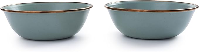 Barebones Enamel Bowl Set - Dish Set of 2 Bowls - Enamelware Set for Camping and Everyday Use (Mint)
