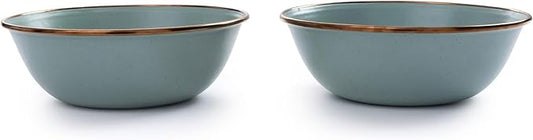 Barebones Enamel Bowl Set - Dish Set of 2 Bowls - Enamelware Set for Camping and Everyday Use (Mint)
