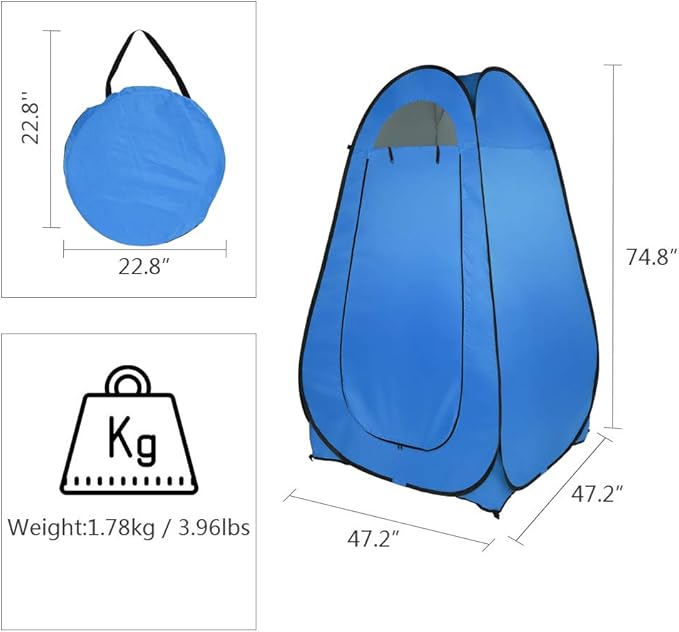 Pop Up Privacy Tent - 1-2 Person Portable Outdoor Camping Bathroom Toilet Tent Changing Dressing Room Privacy Shelter for Hiking, Beach, Picnic - Blue