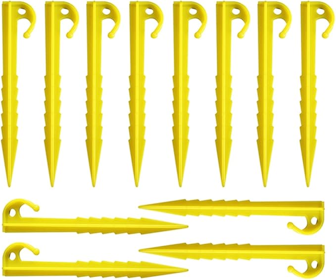 12 Pcs 5.7 inch Plastic Stakes Tent Pegs Serrated Edges Yellow Garden Landscape Stakes for Campings Outdoor and Garden Netting Lawn