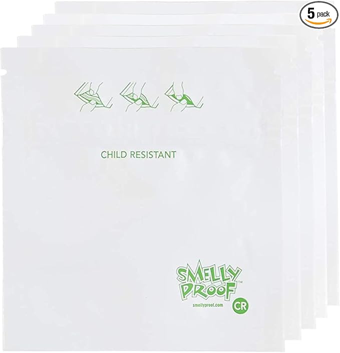 Smelly Proof 5pk 5-MIL Reusable Food Storage Bags, Child Resistant Reusable Storage Bags, ChildProof Food Storage Bags, BPA FREE, NO PEVA, Non-Silicone Bags for Food Storage, XS 4" x 3" Pocket