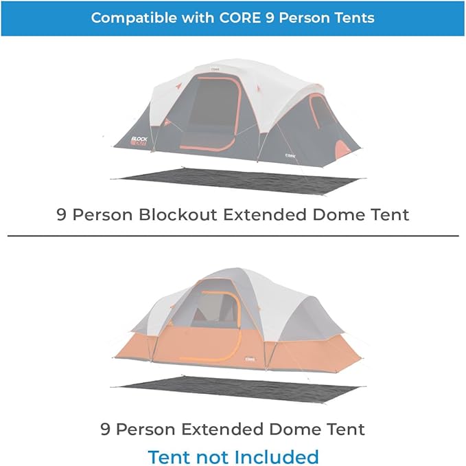 CORE Outdoor Tent Footprints | Perfect Tarp Camping Accessories for Easy Camp Setup (9 Person Extended Dome Tent)