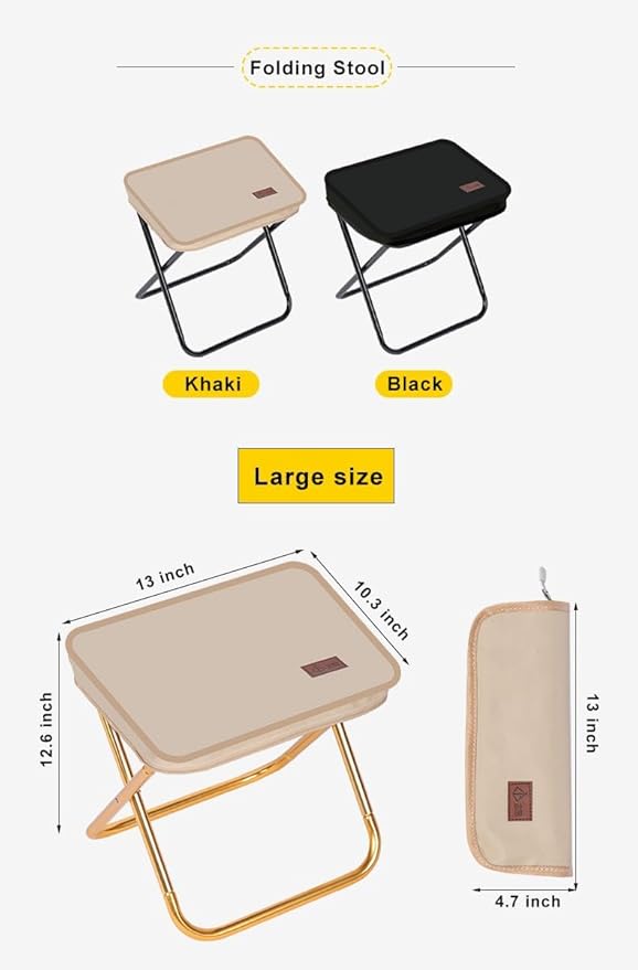 THE LIMIT Mini Folding Stool with Carry Bag for Travel, Hiking, BBQ, Fishing and Leisure (Khaki)