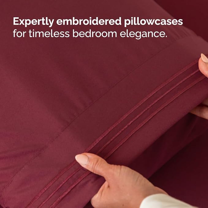 Flex Top Split Head King 4 Piece Sheet Set - Comfy Breathable & Cooling Bed Sheets Set - Hotel Luxury Bedding for Women, Men, Kids, Teens, Boys & Girls - Deep Pockets, Ultra-Soft - Oeko-Tex - Burgundy