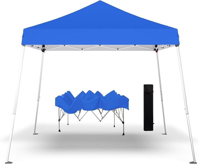 Pop-up Canopy Tent,Portable Outdoor Canopy for Parties Camping,Slant Legs Folding Tent,Sports Shelter,Beach Tent,Base 10x10 Top 8x8,3 Adjustable Height(Blue)