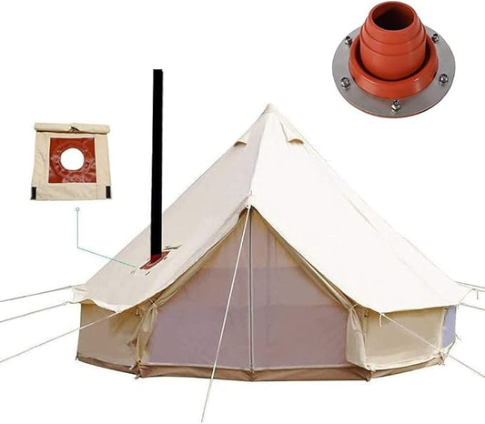 WINTENT Waterproof 4 Season Cotton Canvas Bell Tent with Stove Jack and Oval Flue Flashing Kit for 4/6/8/10/12 Persons