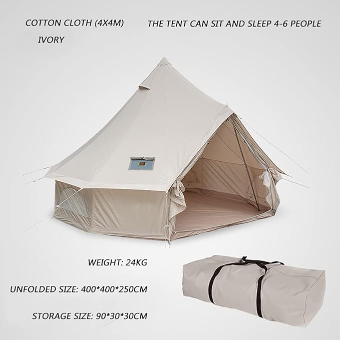 GeRRiT Yurt Tent Camping,Cozy House Outdoor Waterproof Four Seasons Family Camping Cotton Canvas Bell Tent with Meshed Door and Windows
