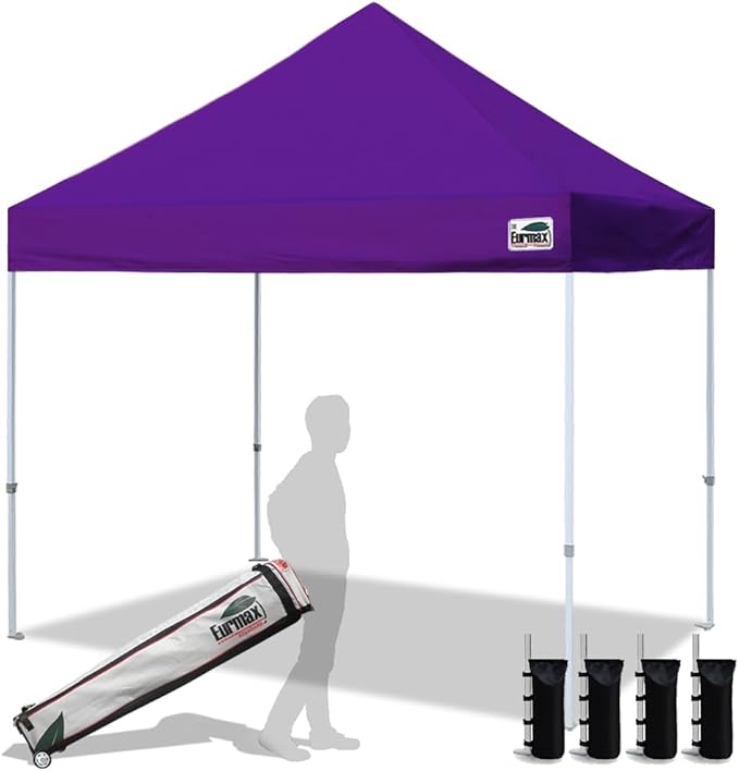 Eurmax USA 8'x8' Pop Up Canopy Tent Commercial Instant Canopies with Heavy Duty Roller Bag,Bonus 4 Sand Weights Bags (Purple)