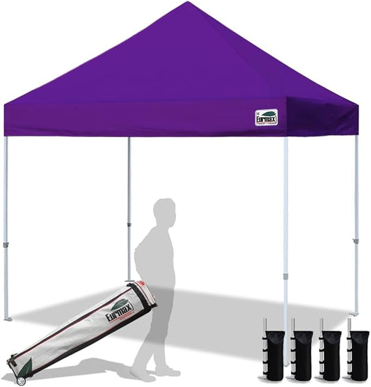 Eurmax USA 8'x8' Pop Up Canopy Tent Commercial Instant Canopies with Heavy Duty Roller Bag,Bonus 4 Sand Weights Bags (Purple)