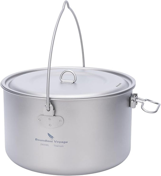 Boundless Voyage Titanium Hanging Pot for Outdoor Camping Backpacking Hiking Ultralight Portable Cooking Pot Camp Kitchen Cookware 1300ML/1950ML/2900ML