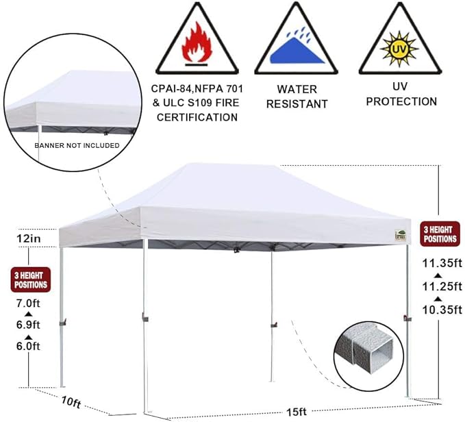 Eurmax USA 10'x15' Pop Up Canopy Tent Commercial Instant Canopies with Heavy Duty Roller Bag,Bonus 4 Sand Weights Bags (Beige)