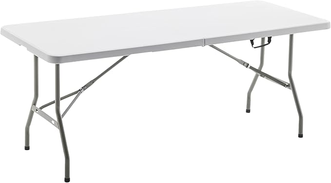 BTEXPERT Plastic Folding Table Fold-in-Half 6 Ft 72"x29.5" Heavy Duty Portable Handle, Indoor Outdoor Picnic Camping Home Event Picnic Party Wedding Tailgating White
