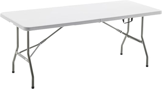 BTEXPERT Plastic Folding Table Fold-in-Half 6 Ft 72"x29.5" Heavy Duty Portable Handle, Indoor Outdoor Picnic Camping Home Event Picnic Party Wedding Tailgating White