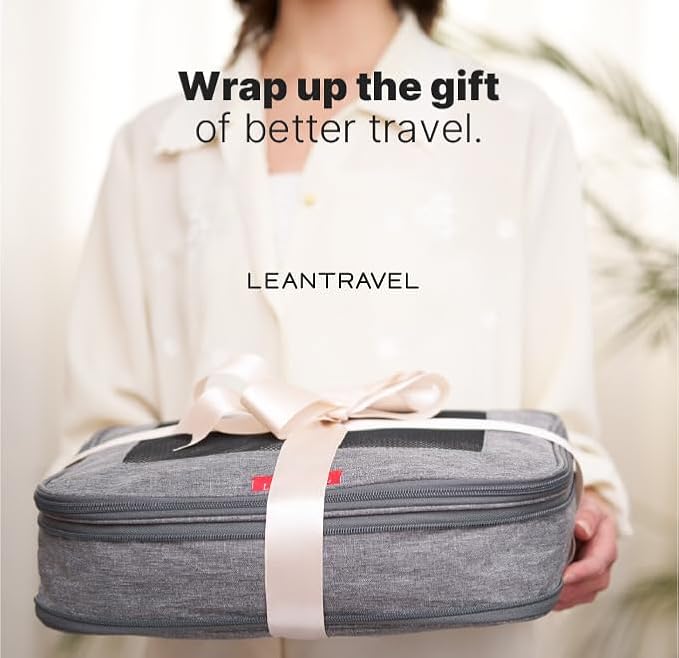 LeanTravel Premium Compression Packing Cubes for Travel - Luggage Organizers with Double Zipper - Sturdy Bags for Suitcase (1 Small Bag, Grey)