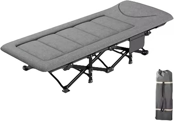 Camping Cot for Adults, Portable Folding Bed with Mattress and Carry Bag,Camping Bed with Side Pockets, Sleeping Cot for Office Home Nap, Outdoor, Camping, Travel, Supports 450 lbs