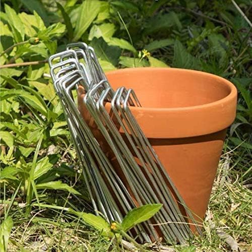 MySit 6" Galvanized Landscape Staples Garden Stakes Pins 200 Pack, Heavy-Duty 11 Gauge Garden Staples Anti-Rust Fence Stakes for Anchoring Weed Barrier Fabric Irrigation Tubing Soaker Hose