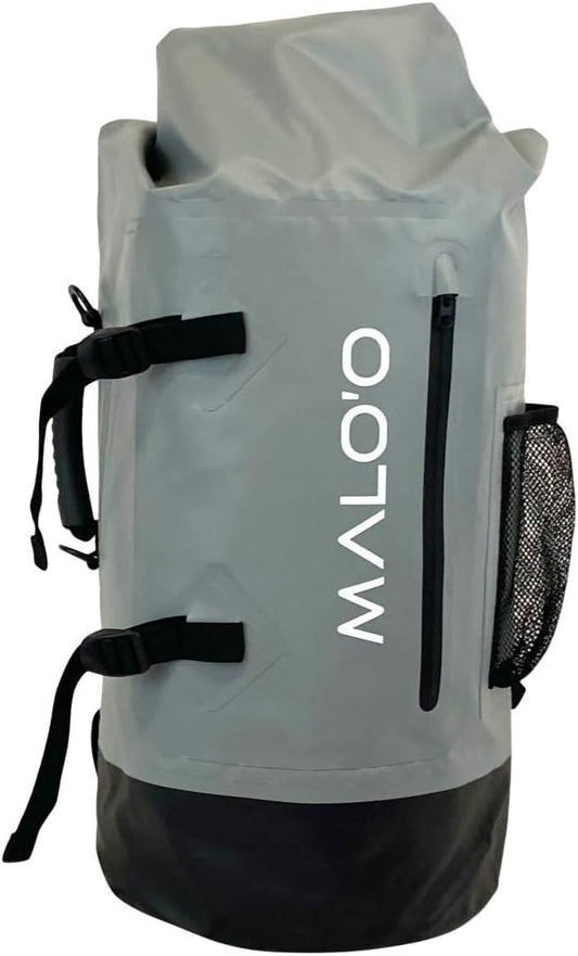 Malo'o 45L Waterproof Heavy Duty Backpack Dry Bags for Kayaking, Camping, Fishing, Hiking Daypack - Beach Accessories, Boat accessories, and Travel Gear - Fishing Rod Case Straps (Gray)