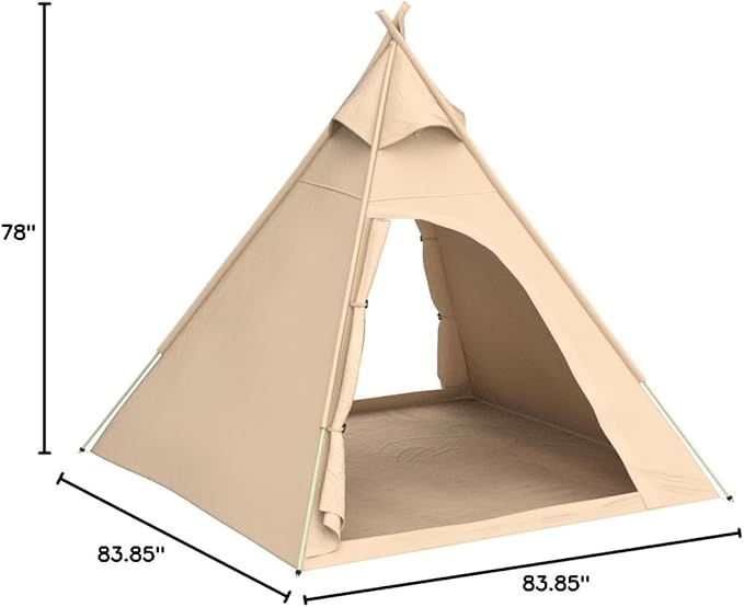 Free Space Outdoor 100% Cotton Canvas Waterproof Pyramid-Shaped Camping Tent (Beige, 2.15meters)