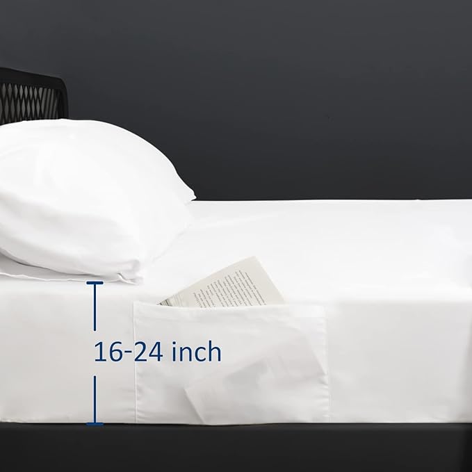 Full Size Air Mattress Sheet Set - 3 Pieces Extra Deep Pocket Full Sheet Set 16 to 24 inch - Sheets with Pocket on Side - Easily Fits Extra Deep Pillow Top Air Mattress-White