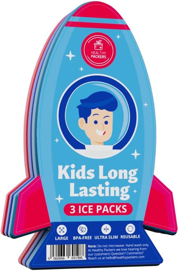 Spaceship Slim Reusable Ice Packs - 3-Pack Long-Lasting for Kids' Lunch Boxes, Bags & Coolers - Multicolored