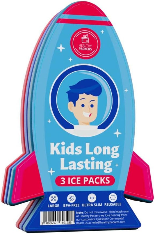 Spaceship Slim Reusable Ice Packs - 3-Pack Long-Lasting for Kids' Lunch Boxes, Bags & Coolers - Multicolored
