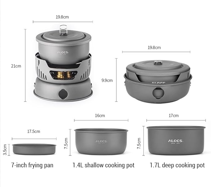 Camping Cookware Kit, 12PCS Non-Stick Camping Pot Pan Set, Portable Camping Stove Outdoor Cooking Set with Alcohol Stove for Backpacking Hiking Picnic BBQ