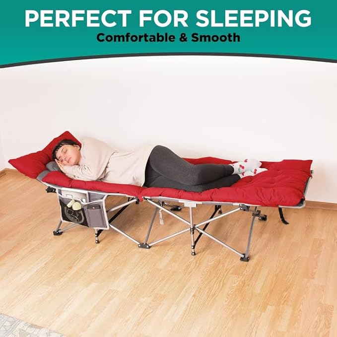ZONETECH Folding Outdoor Camping Travel Cot and Cot Pad - Premium Quality Lightweight Portable Heavy Duty Adult & Kids Travel with Large Pocket and Cushion