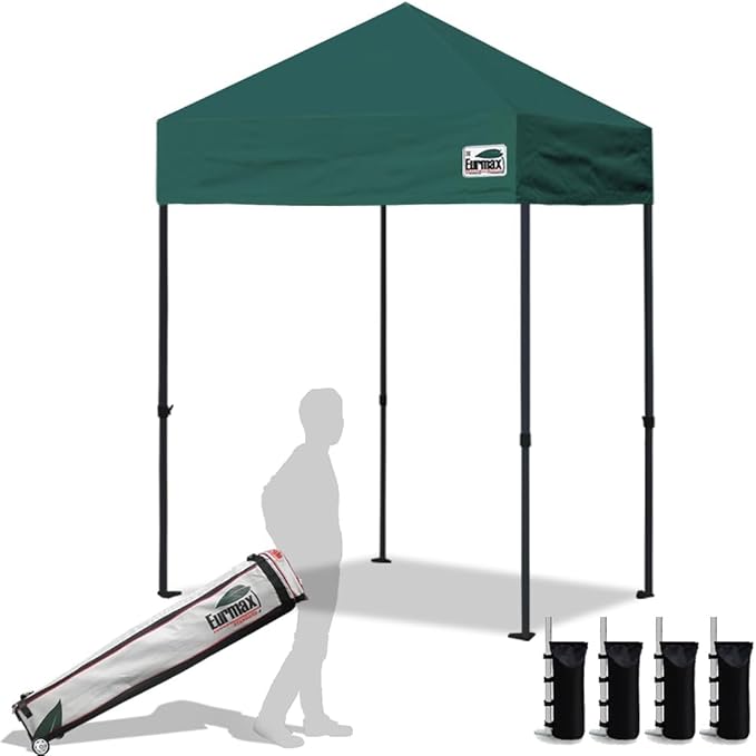 Eurmax USA 5'x5' Pop Up Canopy Tent Commercial Instant Canopies with Heavy Duty Roller Bag,Bonus 4 Sand Weights Bags (Green)