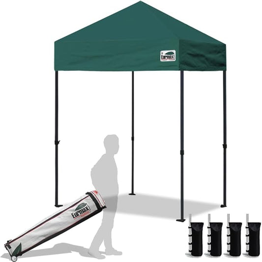 Eurmax USA 5'x5' Pop Up Canopy Tent Commercial Instant Canopies with Heavy Duty Roller Bag,Bonus 4 Sand Weights Bags (Green)