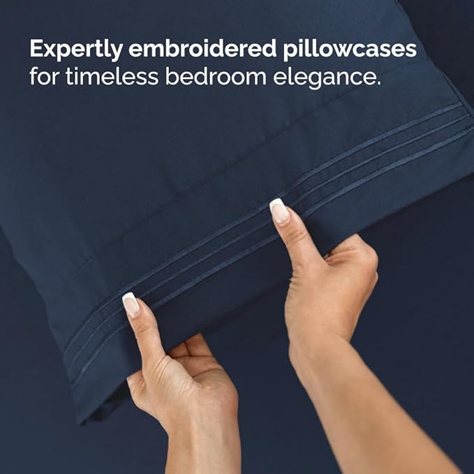 Flex Top Split Head King 4 Piece Sheet Set - Comfy Breathable & Cooling Bed Sheets Set - Hotel Luxury Bedding for Women, Men, Kids, Teens, Boys & Girls - Deep Pockets, Soft and Oeko-Tex - Navy Blue